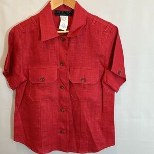 Collection Harve Benard 100% Linen Shirt Blouse Short Sleeve Buttons Pockets 10